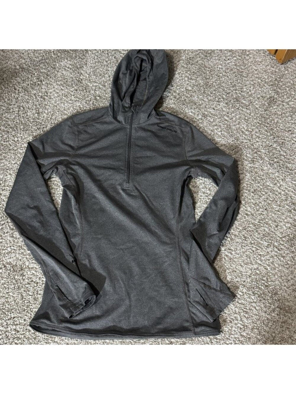 Hot Chillys Hooded Base Layer Top Women's Medium Gray 1/4 Zip Activewear USA